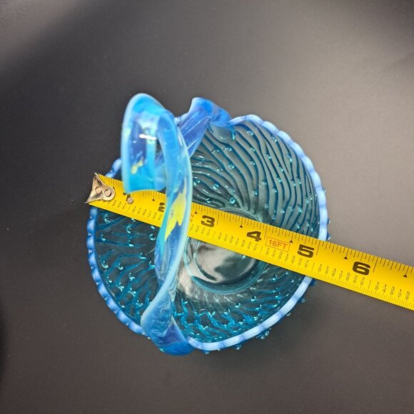 Jefferson Glass Blue Opalescent Uranium Glass May Basket Twisted Handle Vintage - Picture 3 of 14